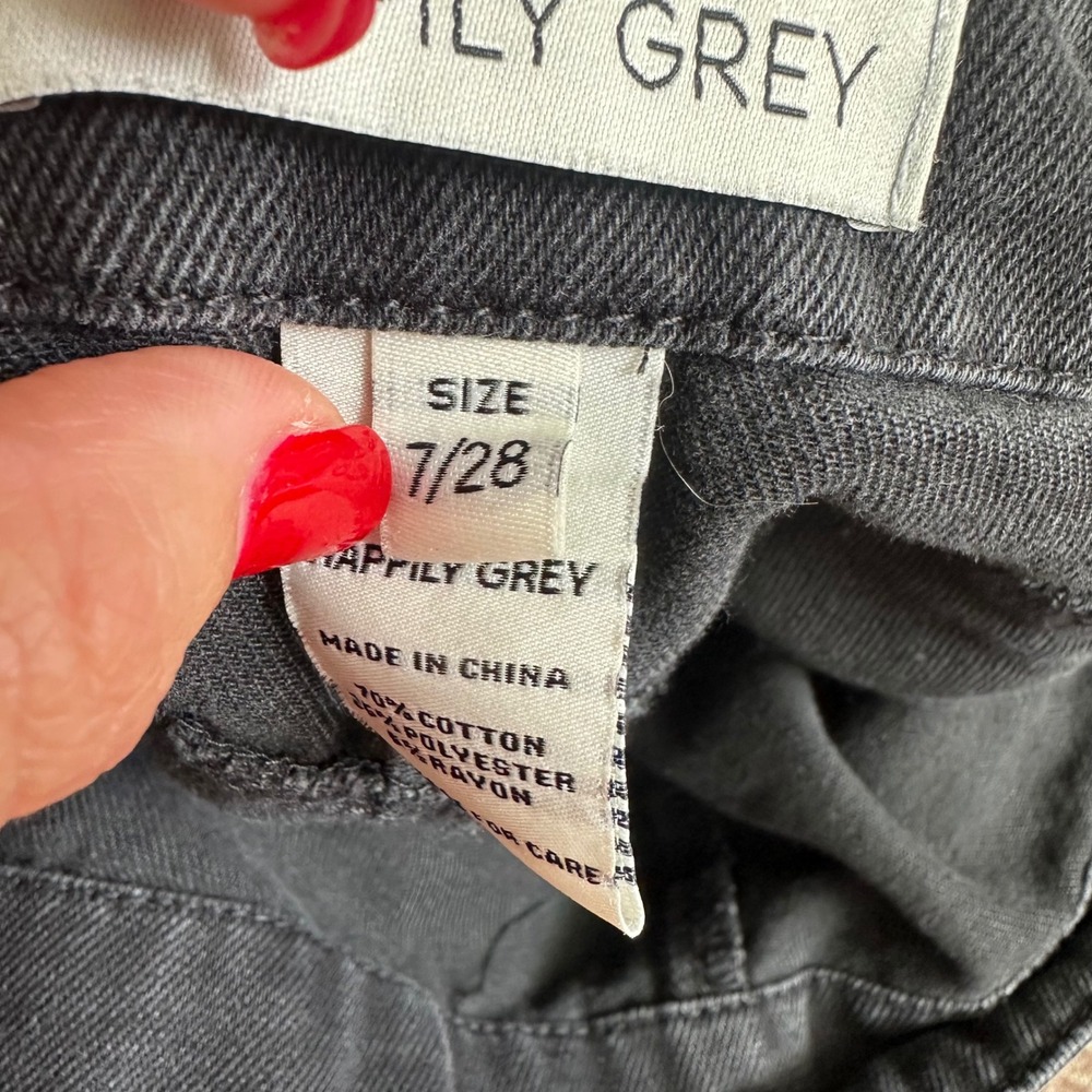 Happily Grey black wrap side tie zip closure denim mini skort frayed hem 7 28 - Picture 7 of 9